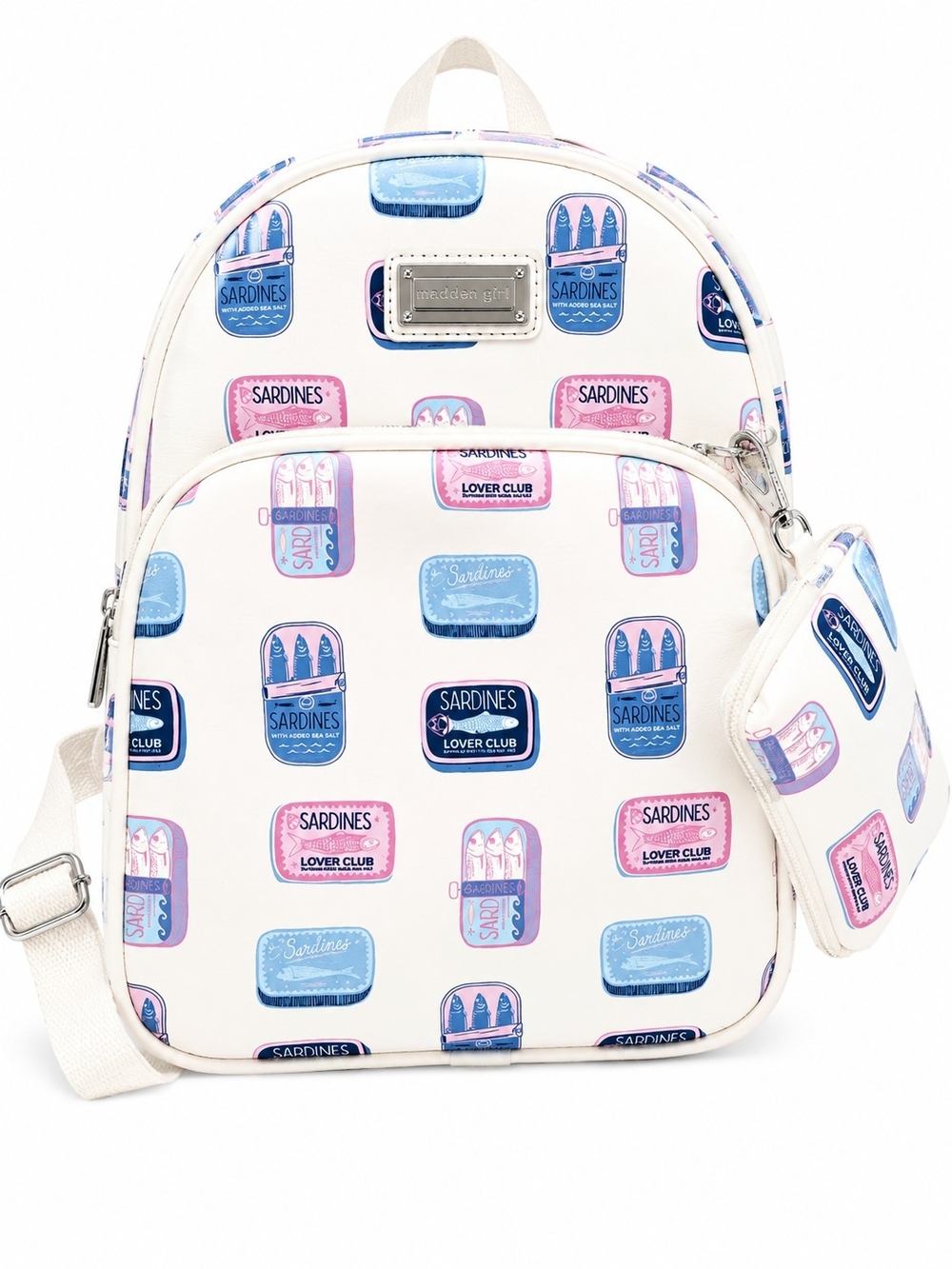 Viral Sardines Lovers madden girl White Mini Backpack NWT!